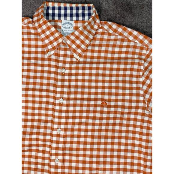 Brooks Brothers Mens L Orange Gingham Button Down Non Iron Supima Cotton Shirt - Picture 4 of 13